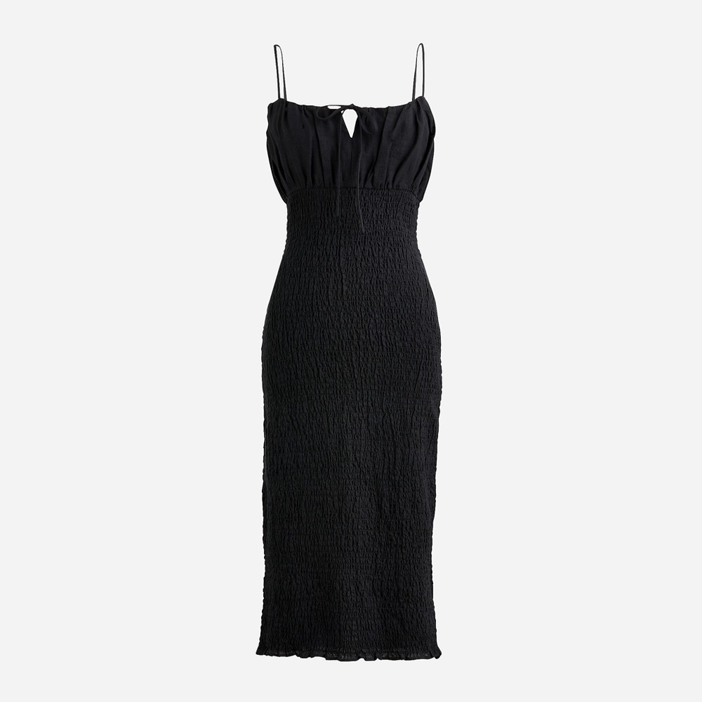 J Crew Tall smocked linen dress, black